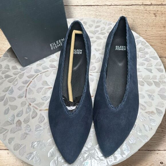 Eileen Fisher $225 Posy Leather Suede Pointed-Toe Flat – Scalloped Topline – Wom - Picture 5 of 12